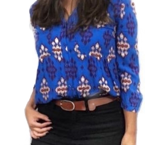 Anthropologie Maeve Blue Woodland Walk Tunic Long Sleeve Top Size 0 - Picture 2 of 9